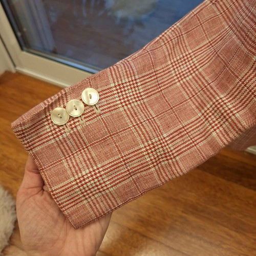 Massimo Dutti pink check linen jacket like new, size S
