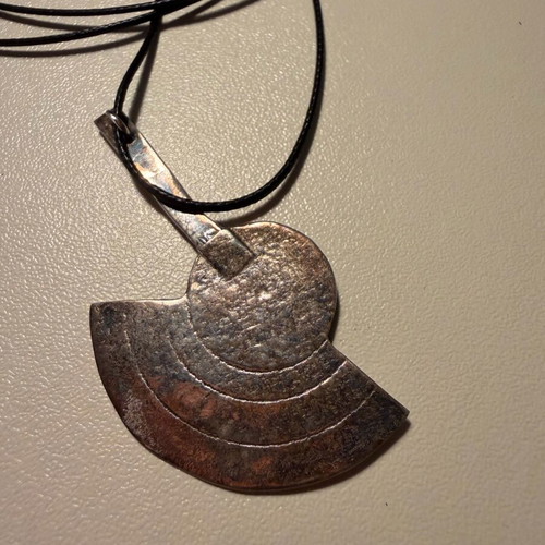 Handmade pendant like new with dark green stone and leather cord