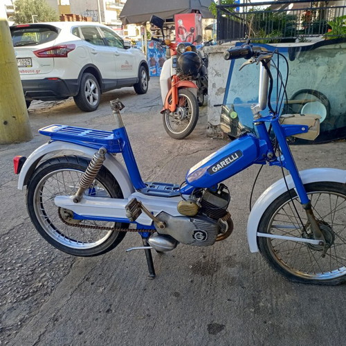 Garelli moped used, 1970s, blue, pedal-powered, automatic