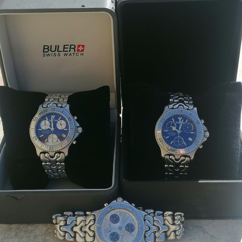 Buler Swiss chronograph watch like new, blue and silver