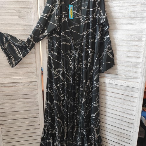 Rima Beachwear kimono wrap maxi dress, black and white