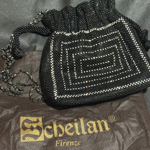 Sceilan Vintage Black Evening Crossbody Bag with Strass new
