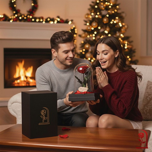 Red Eternal Rose in Glass Dome made to order with Luxury Gift Box