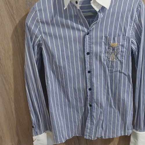 Massimo Dutti Striped Shirt Used, Size M, White-Blue