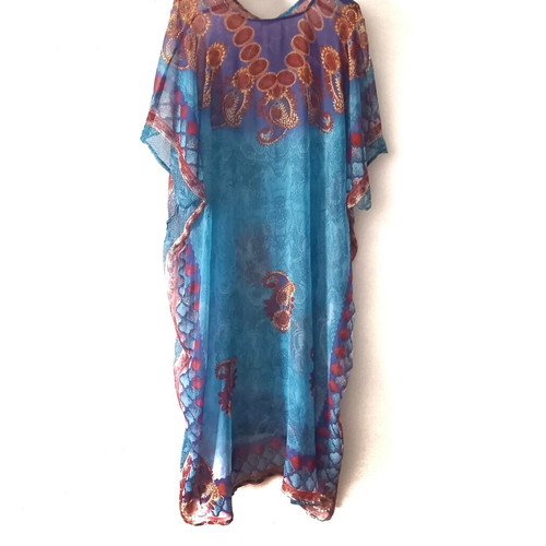 Kaftan new, turquoise with crystals, one size