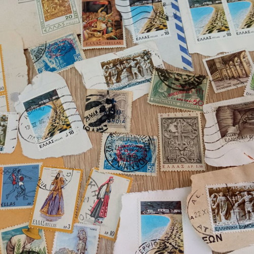 Vintage Greek Stamp Collection with Covers and Philatelist Receipts used