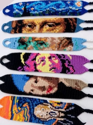 Macrame bracelet handmade with famous paintings made to order