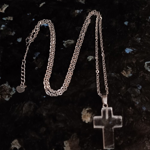Unisex Handmade Steel Necklace with Cross made of Transparent Quartz Crystal – Energy Protection