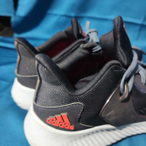 Adidas men's sneakers used, black with blue and orange details, size 40.5