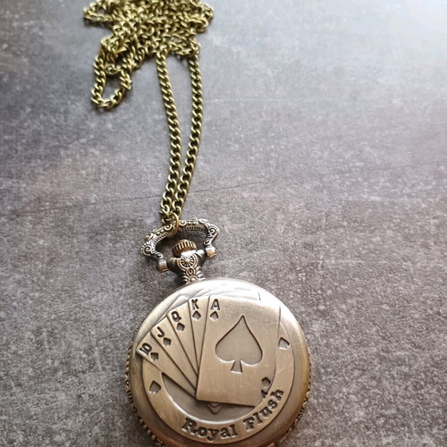 Ρολόι τσέπης Vintage Bronze με γούρι τράπουλας καινούργιο από κράμα
