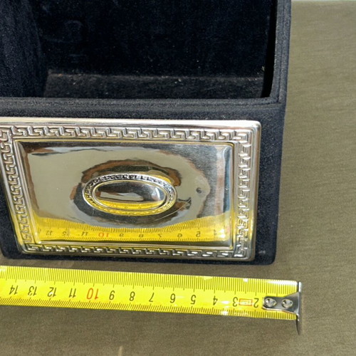 Silver 925 office holder with velvet and embossed Greek meander