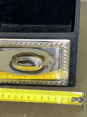 Silver 925 office holder with velvet and embossed Greek meander