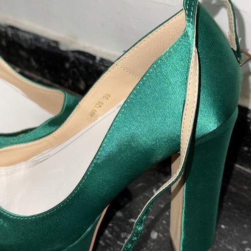 Luigi green satin high heels, size 39