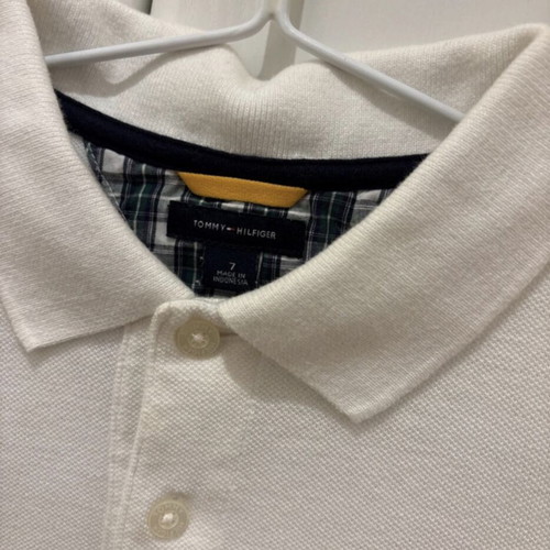 Tommy Hilfiger children's polo shirt new, age 7, white and gray