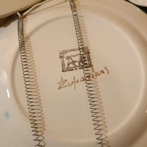 Handmade ceramic plates signed by Andreas Zymatikas, like new, set of 4