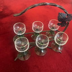 Vintage metal stand with six hanging liqueur glasses like new