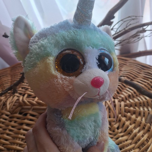 Ty Beanie Boos Heather plush cat unicorn, pastel rainbow