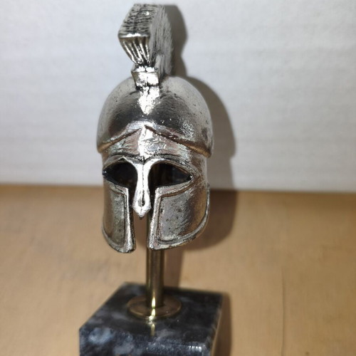 Metal miniature of ancient Greek helmet with marble base new