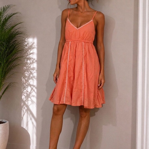 Coral Cotton Dress like new, XS to M, airy and lined