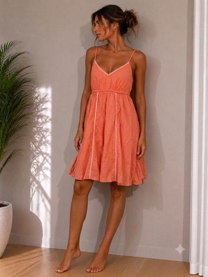 Coral Cotton Dress like new, XS to M, airy and lined
