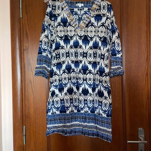 Colorful blue short kaftan pareo beachwear used, size M/L