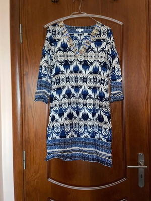 Colorful blue short kaftan pareo beachwear used, size M/L