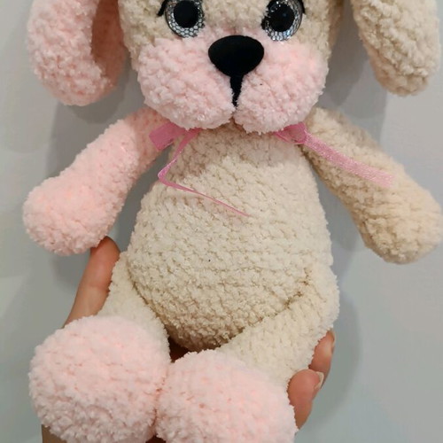 Handmade knitted puppy new, 27 cm tall