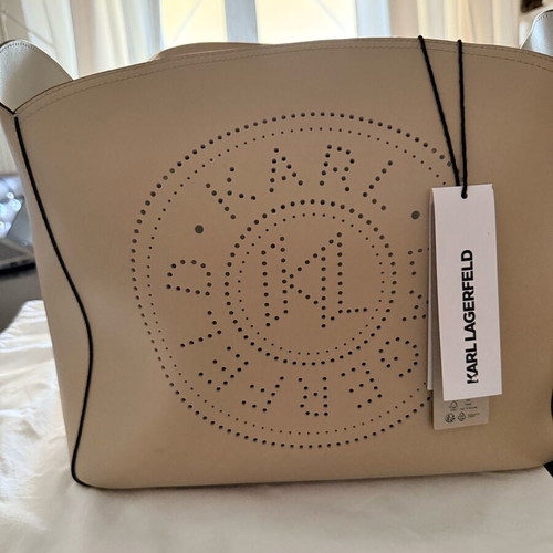 Karl Lagerfeld Large Shoulder Bag New, Beige and White Leather
