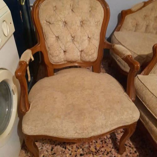 Vintage living room set used with three-seat sofa, chair and 2 armchairs