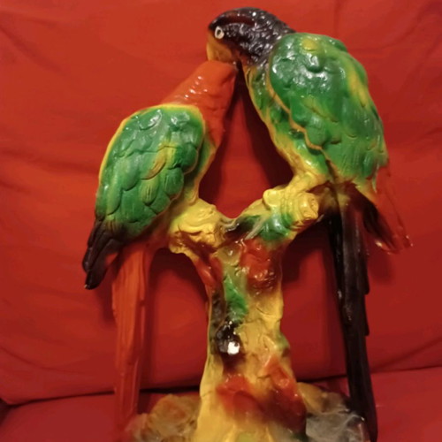 Decorative parrots used, vintage antique with vibrant colors