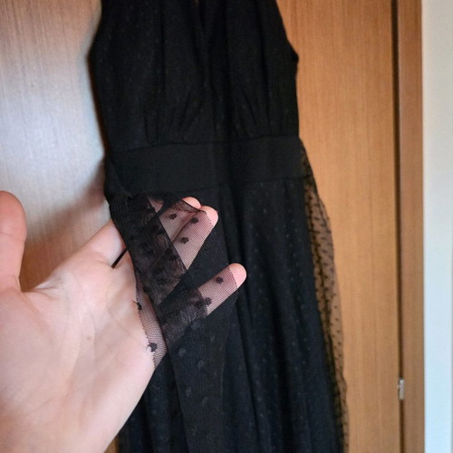 Maxi dress black with polka dot tulle new
