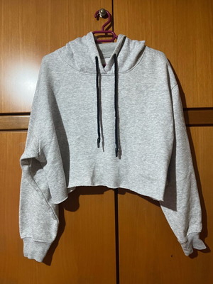 Cropped hoodie gray like new, oversized with hood