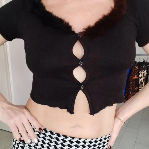 Vintage short-sleeve cropped knit top Denny Rose like new, black and brown, size S