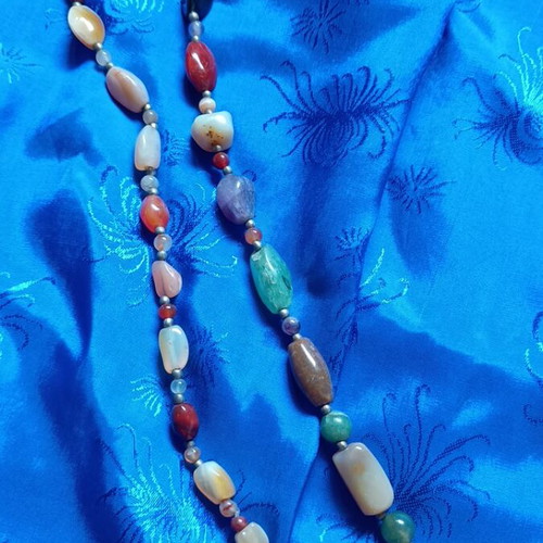 Long multicolor necklace with natural semiprecious stones used, boho style