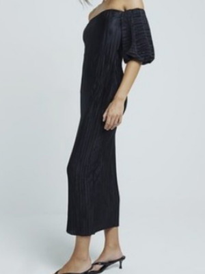 River Island Women Black Midi Off-Shoulder Dress Size S New