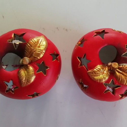 Christmas candle holders new, apple-shaped, set of 2 pieces