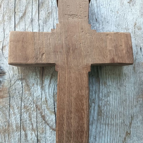 Handmade Acacia Wood Cross like new with Jesus Christ carving
