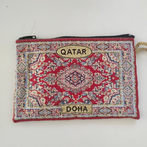 Canvas wallet from Doha Qatar, multicolor with gold accents