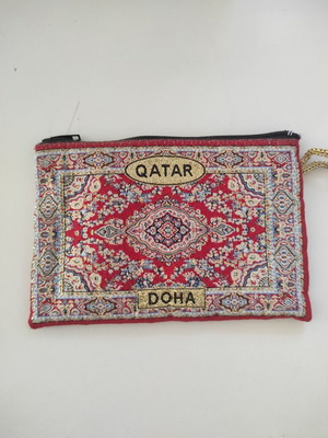 Canvas wallet from Doha Qatar, multicolor with gold accents