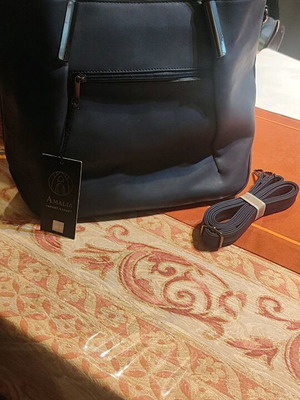 Blue dark shoulder-hand bag new, synthetic leather with shoulder strap