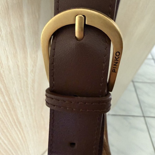 Pinko leather shoulder bag used, brown and gold, large size with NFC