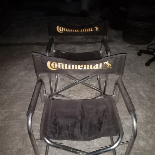 Director chairs used, set of 2, aluminum with armrest cushions