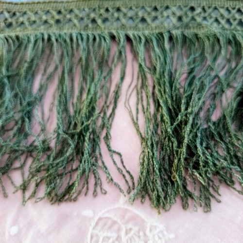 Vintage large petrol tablecloth with fringes and floral pattern used