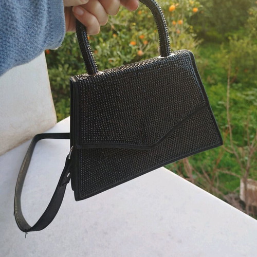 Deezee evening bag new, crossbody, black with studs and detachable strap
