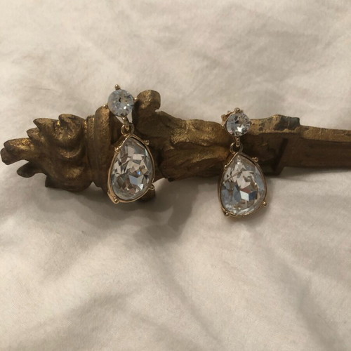 Vintage earrings with oval crystal drop like new, gold and silver