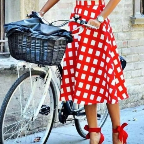 A-line skirt new, white and red, size S
