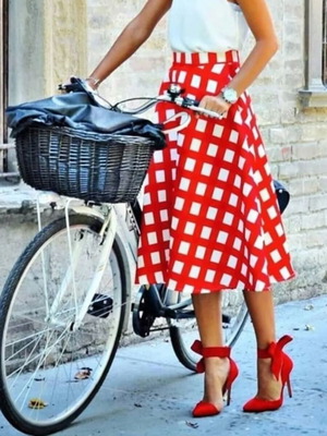 A-line skirt new, white and red, size S
