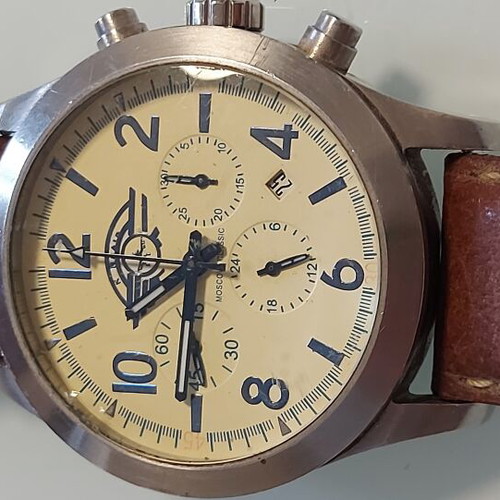 Poljot men's mechanical chronograph watch, steel, 45mm