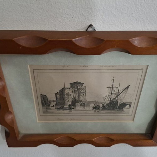 Engraving Euripe Negrepont 1835 in wooden frame like new