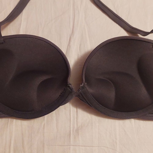 H&M bikini top with triple push-up and underwire, size 70B, grey and brown